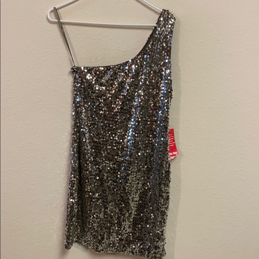 NWOT. One shoulder sequined mini dress